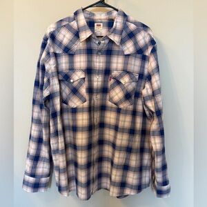 Levi's Navy, Cream & Yellow Plaid Button-Front Shirt